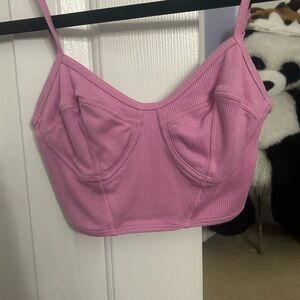 Urban Outfitters URO Pink Ribbed Bustier Crop Top